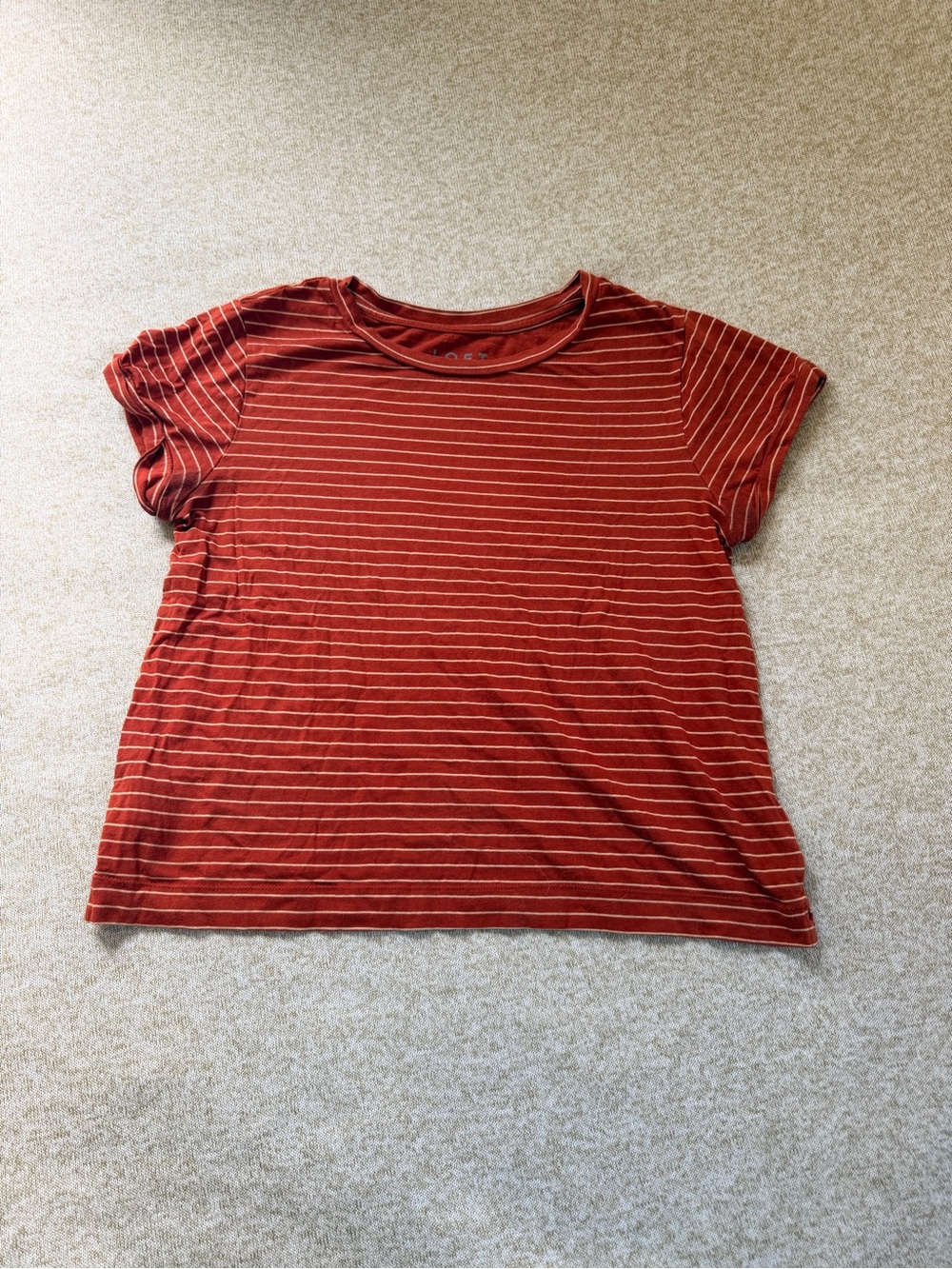 LOFT Red-Striped Short Sleeve Crewneck Cropped Tee